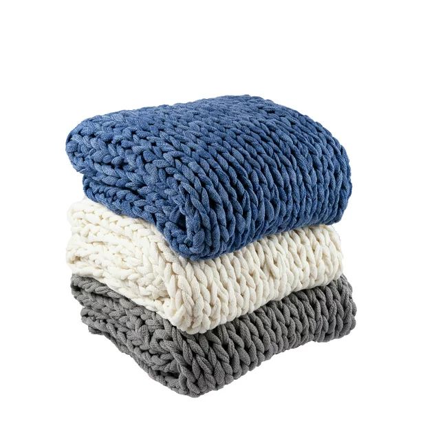 Silver One Super Chunky Knitted Throw Blanket, Cream, 50" x 60" - Walmart.com | Walmart (US)