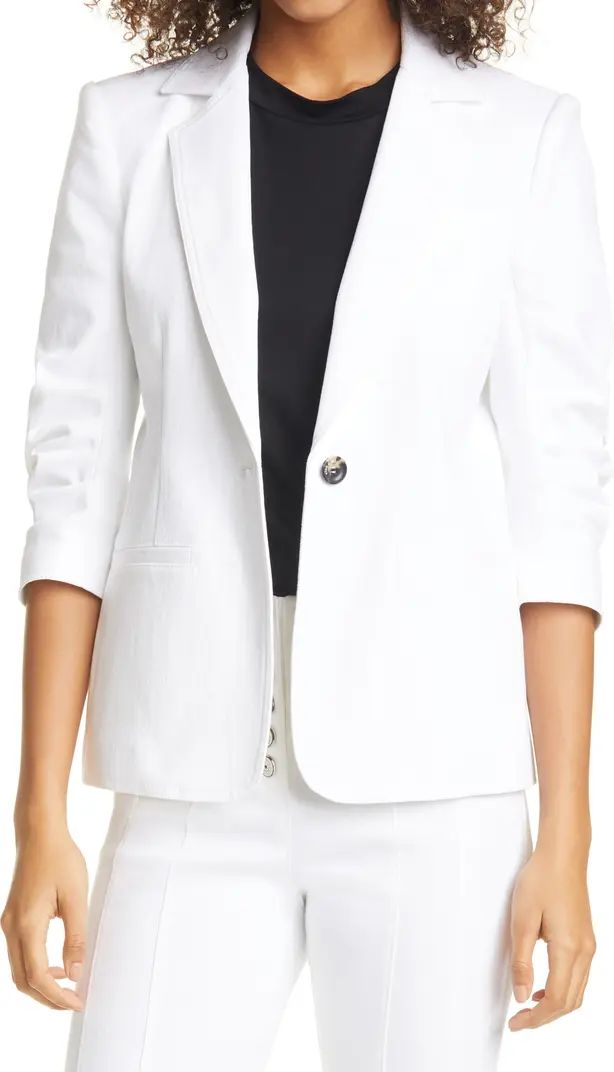 Khloe Ruched Sleeve White Denim Blazer | Nordstrom