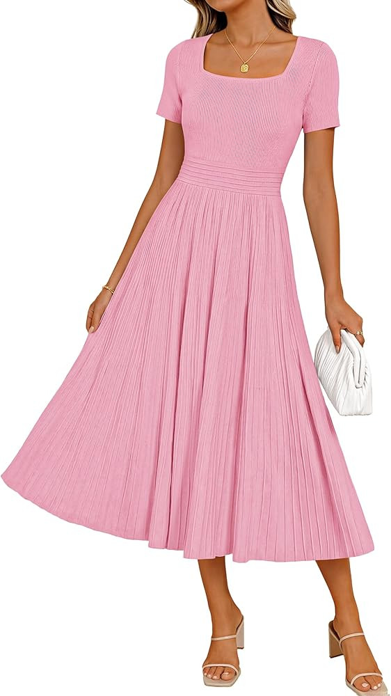 ZESICA Womens Elegant Pleated Wedding Guest Midi Sweater Dress | Amazon (US)