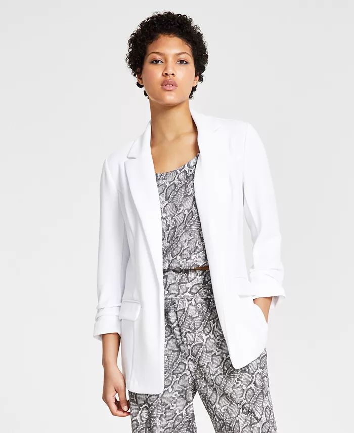 Women's Notch-Lapel Ruched-Sleeve Open-Front Blazer, Created for Macy's | Macy's