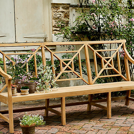 Fretwork Teak Three-Seat Garden Bench | Terrain