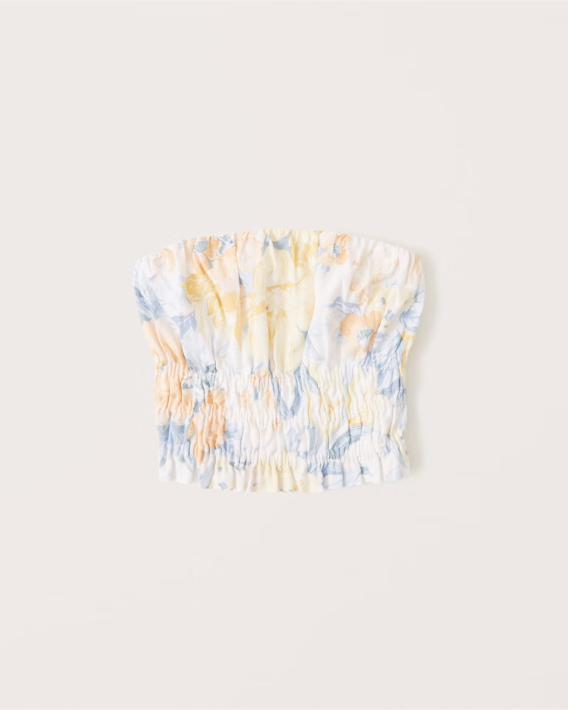 Strapless Linen-Blend Ruched Top | Abercrombie & Fitch (US)