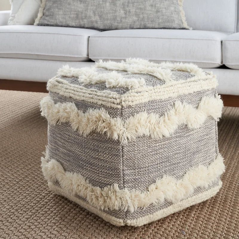 Rebekah 16'' Wide Square Chevron Pouf Ottoman | Wayfair North America