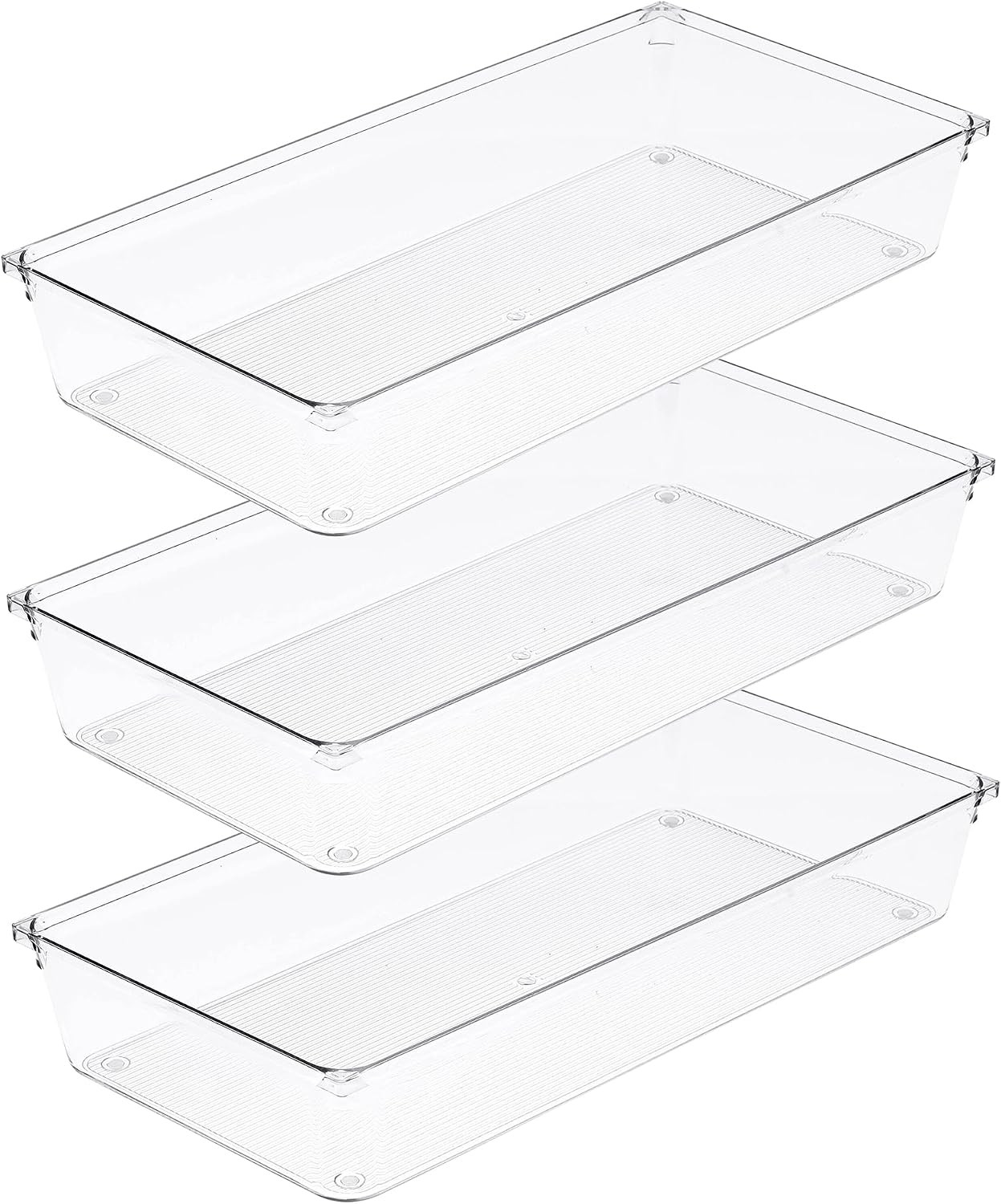 Amtido 3 Pack Drawer Organisers - Sturdy Clear Plastic Storage - Versatile Storage for Kitchen Cutlery, Bathroom, Utensils, Makeup, Office, and Desk Accessories (15.2cm x 30.5cm x 5.1cm) | Amazon (UK)