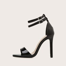 Patent Open Toe Ankle Strap Stiletto Heels | SHEIN