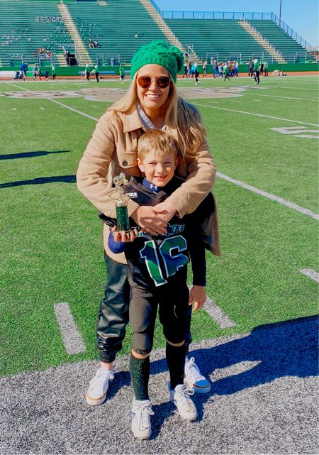 Perfect #OOTD for a chilly little fall day of FOOTBALL with my champion! 
🏆🌟🍂 My best selling vegan leather joggers are on SALE RIGHT NOW! So comfy and functional 💯 recommend them! They come in ✌️ colors and if in between sizes I recommend sizing down one size. I’m in the XS 😘
The Shacket I’m wearing is #under50 & a little bit of a heavier material for added warmth. 🔥 I have a light #hoodie underneath. 
#football #fallfashion #falloutfitideas #shackets #beanies #outerwear 

#LTKshoecrush #LTKsalealert #LTKstyletip