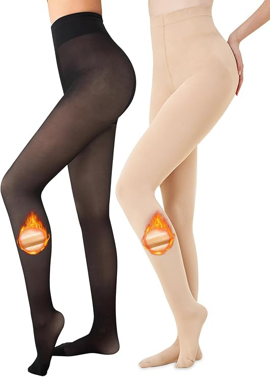 Ibeauti Womens Fleece Lined Tights Sheer Warm Fake Translucent Thermal Pantyhose Stretchy Thick F... | Amazon (US)