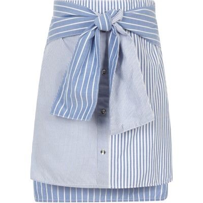 Girls blue mixed stripe tie waist mini skirt | River Island (US)
