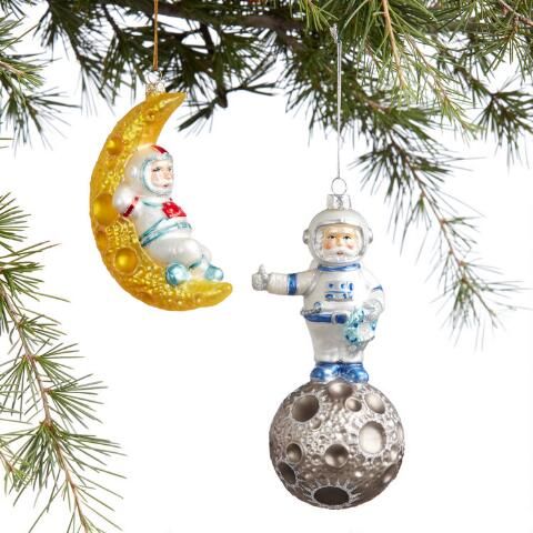 Glass Space Santa Ornaments Set Of 2 | World Market