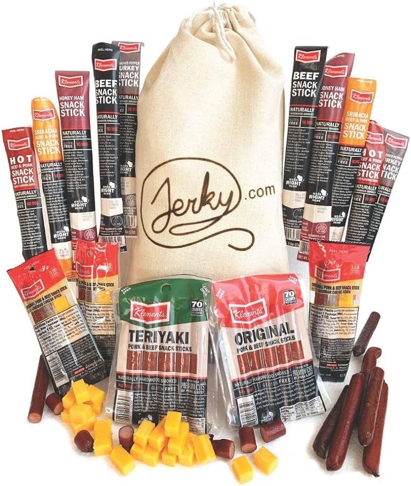 Jerky Gift Basket for Men - 26pc Jerky Variety Pack of Beef, Pork, Turkey, & Ham Snack Sticks - H... | Amazon (US)
