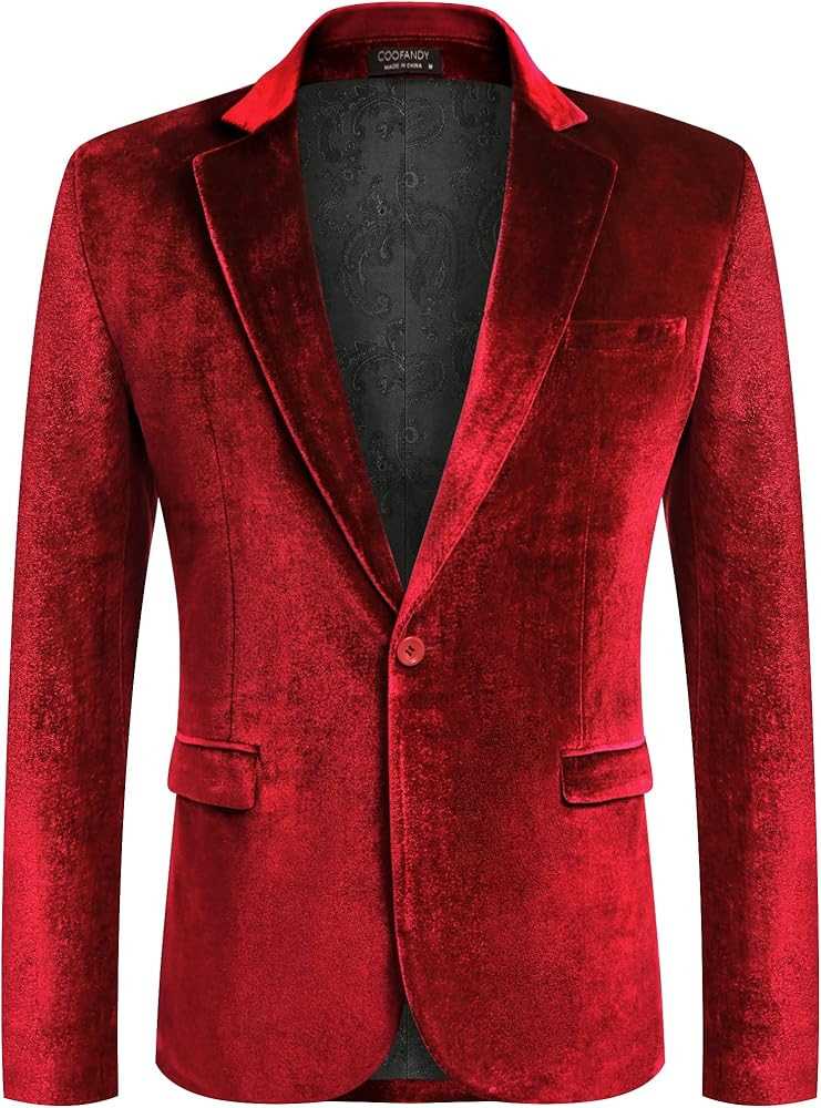 COOFANDY Men's Velvet Blazer Notched Lapel Velour Suit Jacket One Button Tuxedo Jackets for Weddi... | Amazon (US)
