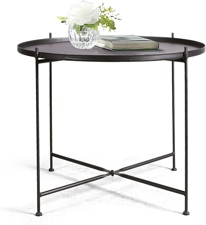 Sofa Round Side Table,Tray Metal End Table,Folding Accent Coffee Table,Waterproof and Anti-Rust O... | Amazon (US)