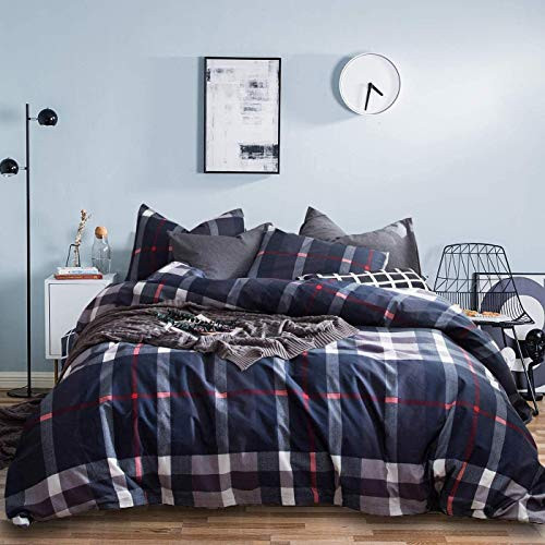 Houseri Navy Plaid Comforter Set King Dark Blue Grid Bedding Sets King Size Men Classic Navy Buffalo Checkered Bed Sets Tartan Gingham Deep Color Checks Quilt Blanket King | Amazon (US)