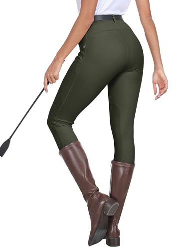 MoFiz Women's Horse Riding Pants Zipper Pockets Silicone Full-Seat Breeches Equestrian Schooling Tights for Women Army Green 2XL | Amazon (US)