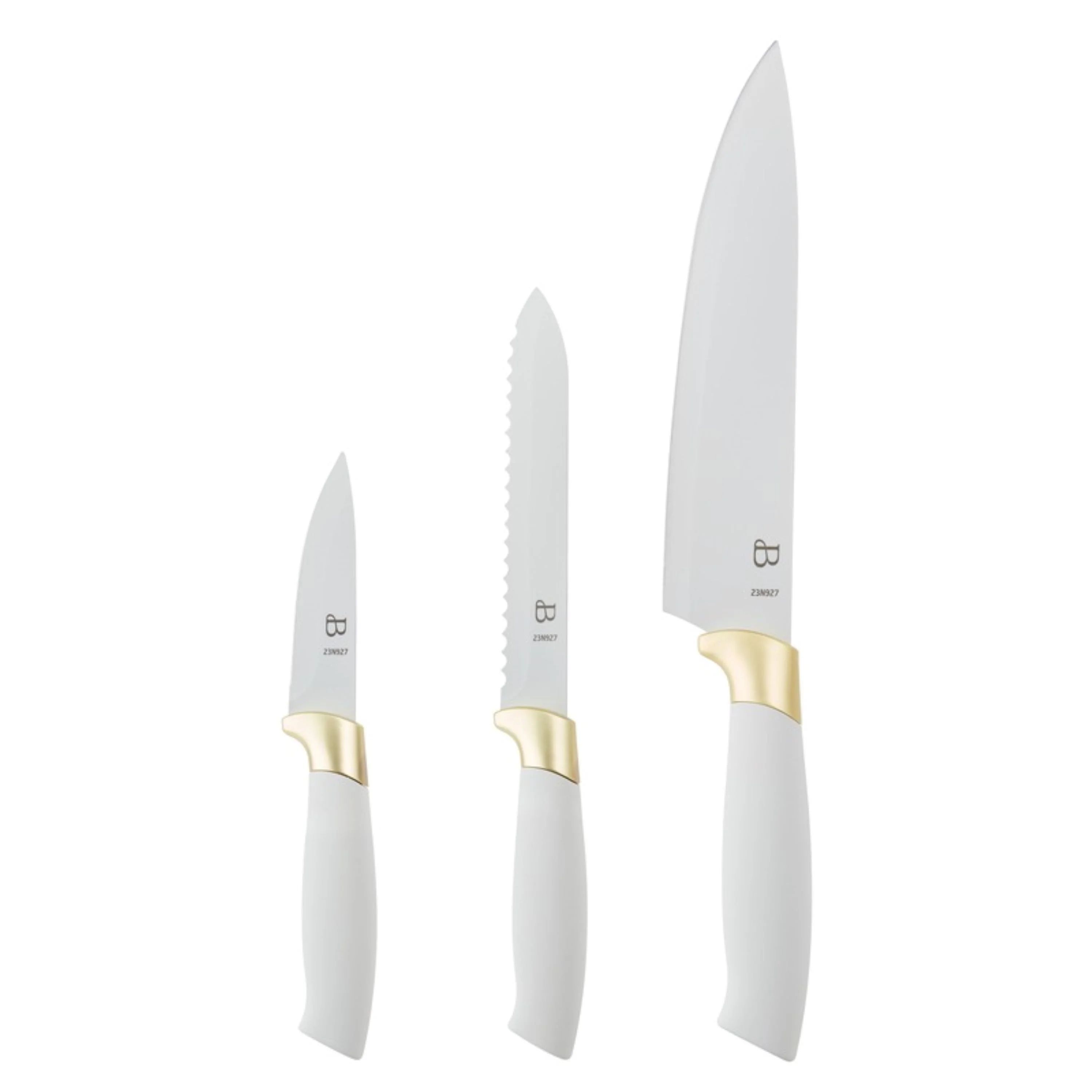 Beautiful 3-Piece Soft Grip Stainless Steel Chef Knife Set White and Gold by Drew Barrymore | Walmart (US)