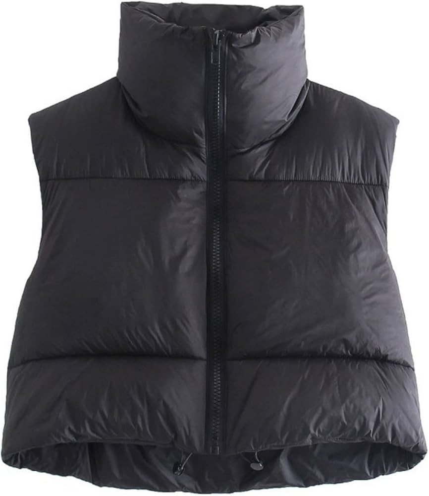 Shiyifa Women's Fashion High Neck Zipper Cropped Puffer Vest Jacket Coat | Amazon (US)