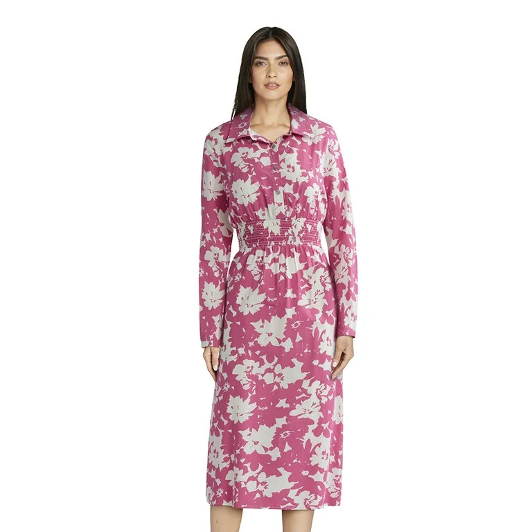 Time and Tru Women's and Women's Plus Midi Shirtdress with Long Sleeves, Sizes XS-4X | Walmart (US)
