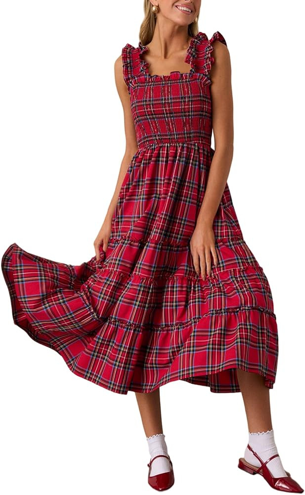 Women Christmas Sleeveless Plaid Maxi Dresses Y2k Ruffle Sleeve Gingham Fall Cocktail Party Dress... | Amazon (US)