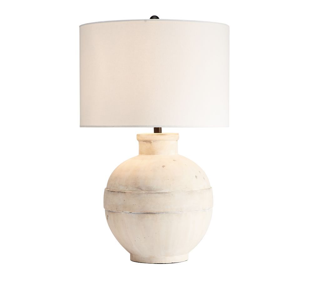 Faris Ceramic 16&amp;quot; Table Lamp, Ivory Base with Medium SS Textured Gallery Shade | Pottery Barn (US)