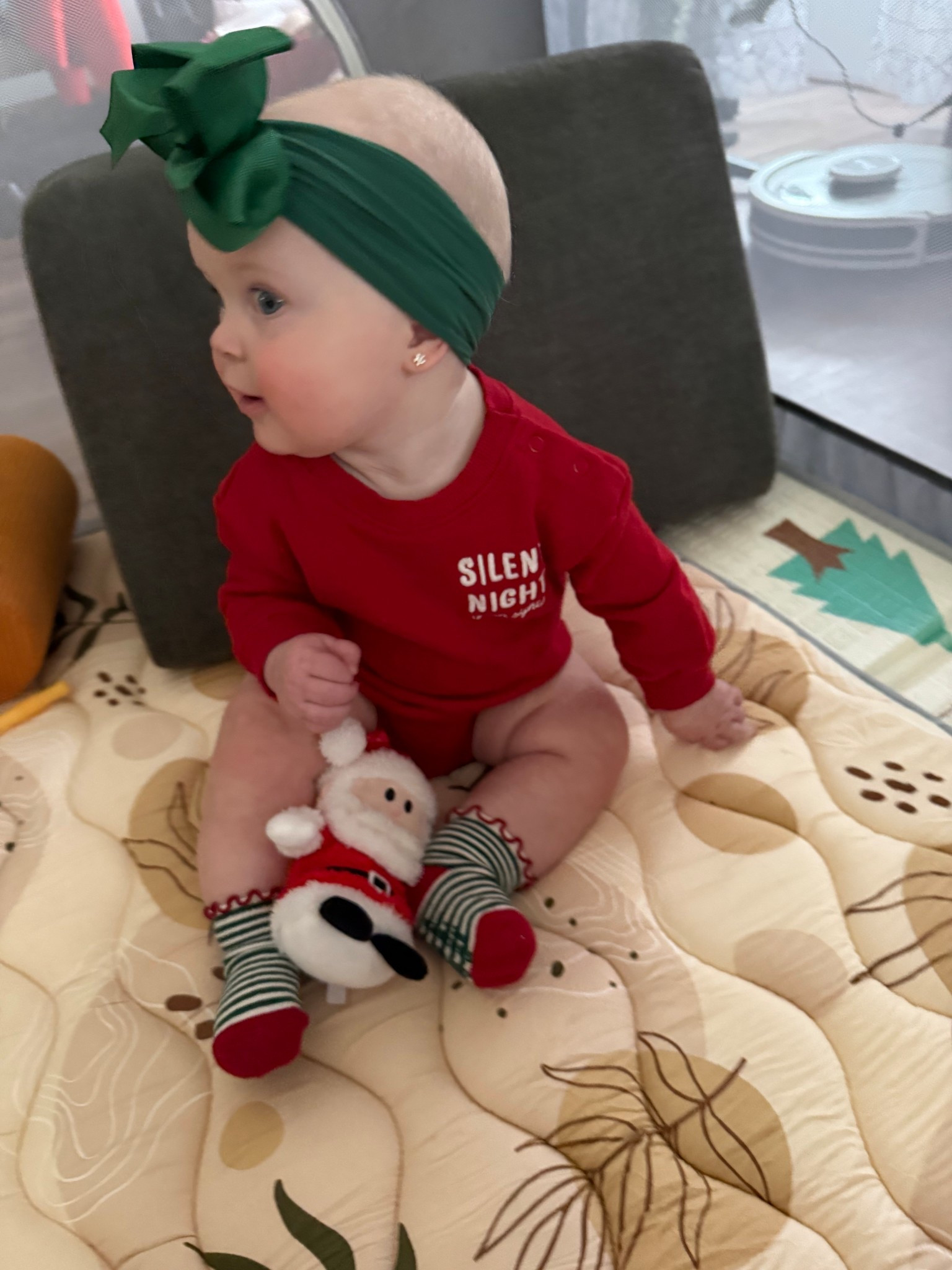 Love this little Christmas outfit! The romper is very gender neutral, I just added the bow and ruffle socks to make it girly!
The little Santa is from TJ maxx but I couldn’t find it online  

#christmasoutfits #babysfirstchristmas 

#LTKHoliday #LTKSeasonal #LTKBaby