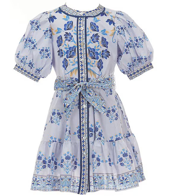 Big Girls Bubble Sleeve Floral Tie Front Dress | Dillard's