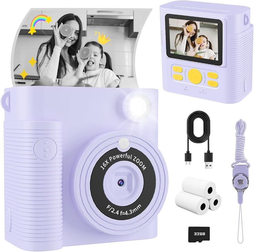 Kids Camera Instant Print, Christmas Birthday Gifts Girls Boys Aged 3-12, HD Digital Video Camera... | Amazon (US)