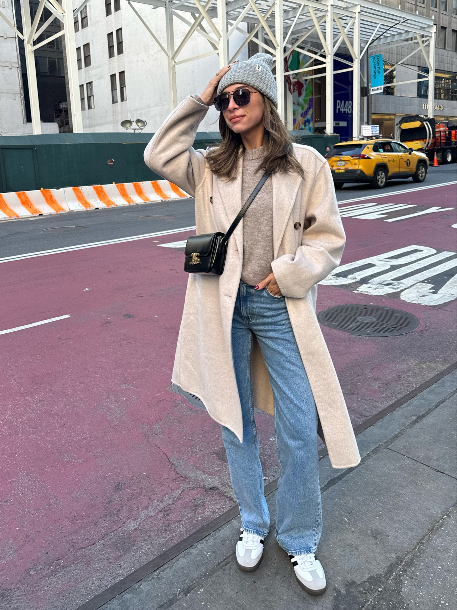 Casual winter outfit I wore in nyc! Code AFNENA to save on Abercrombie jeans! Size 26 long jeans, size Small oversized wool sweater, size small coat 

#LTKstyletip #LTKfindsunder100 #LTKSeasonal