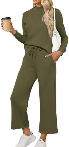 Tankaneo Womens 2 Piece Sets Mock Neck Long Sleeve Tops Wide Leg Pants Lounge Set Vacation Travel... | Amazon (US)