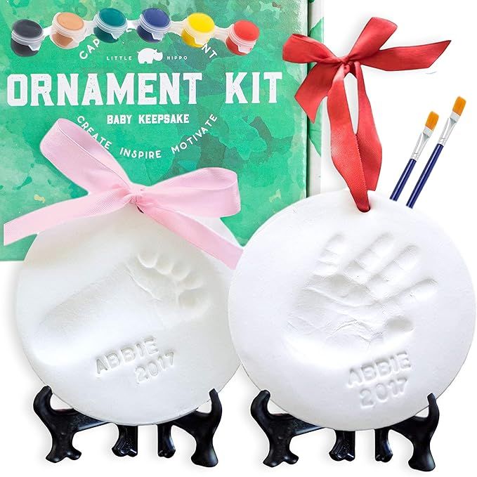 Baby Ornament Keepsake Kit (NEWBORN BUNDLE) 2 EASELS, 4 RIBBONS & LETTERS! Baby Handprint Kit and... | Amazon (US)
