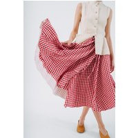Red Gingham Skirt | Long Wrap Skirt, Linen Clothing, Spring Style, Wedding Guest Outfit, Full Circle Formal Romantic Skirt | Etsy (US)