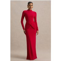 Alula | Red High-Neck Maxi Dress With Twist Detail | Club L London