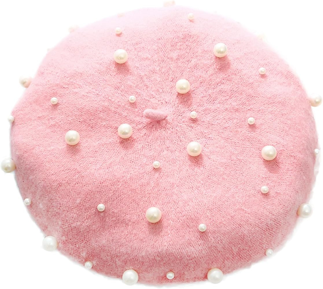 ZARSIO Women Beret Pearl Elegant Sweet Artist French Style Beret Beanie Cap | Amazon (US)