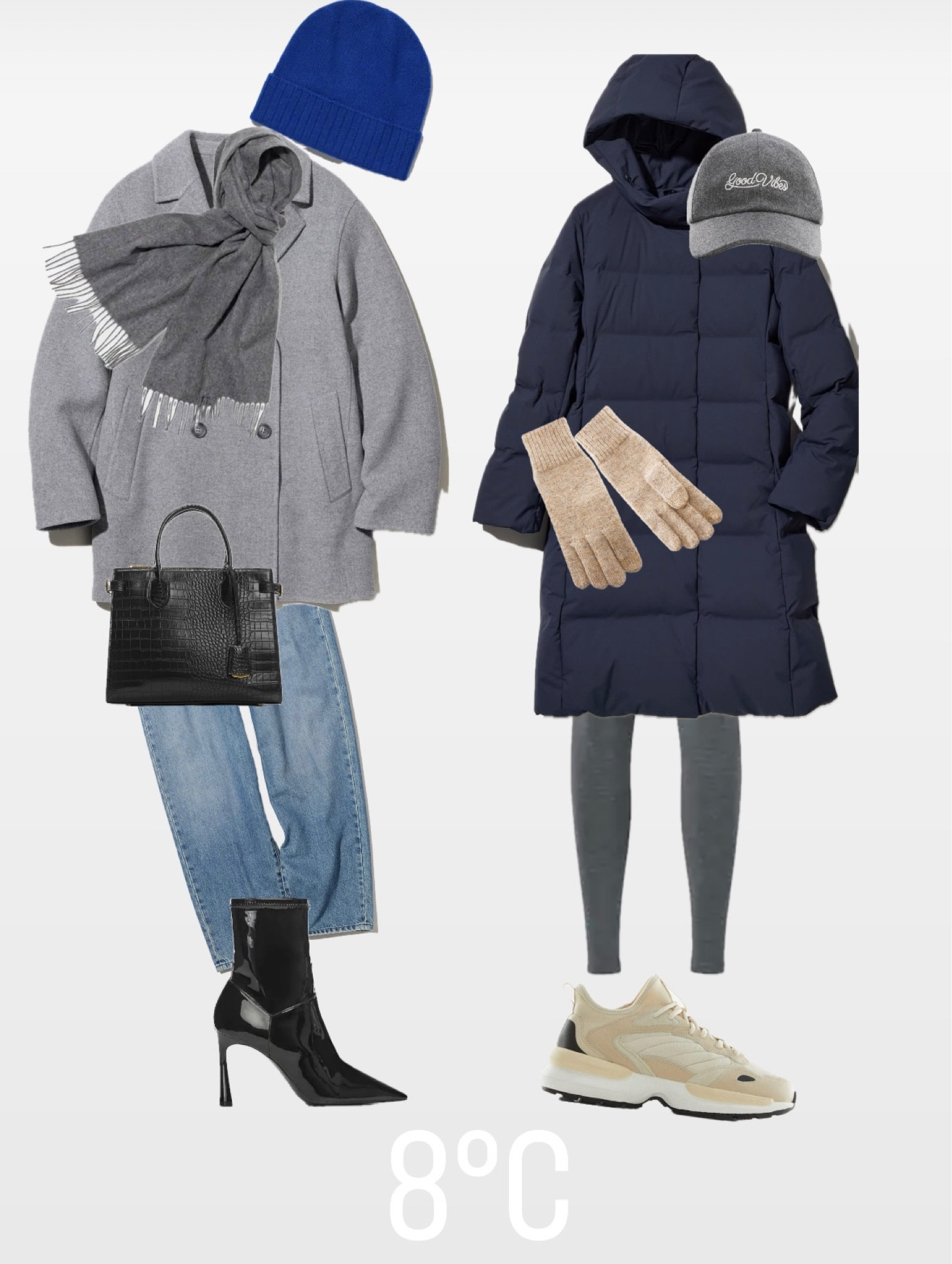 2 idées de tenues quand il commence à faire bien froid. L’une plus pour aller au bureau avec petit manteau gris bien chaud et jean loose + sac structuré et la seconde en mode week-end avec doudoune longue ultra chaude et protectrice, legging chaud et baskets. 

#LTKCyberSaleFR #LTKstyletip #LTKover40
