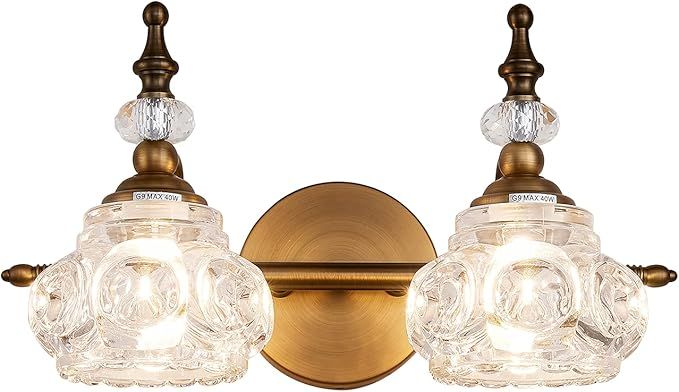 ZILANL Bathroom Vanity Light Fixtures, 2-Light Vintage Crystal Bathroom Lighting, Matte Brushed A... | Amazon (US)