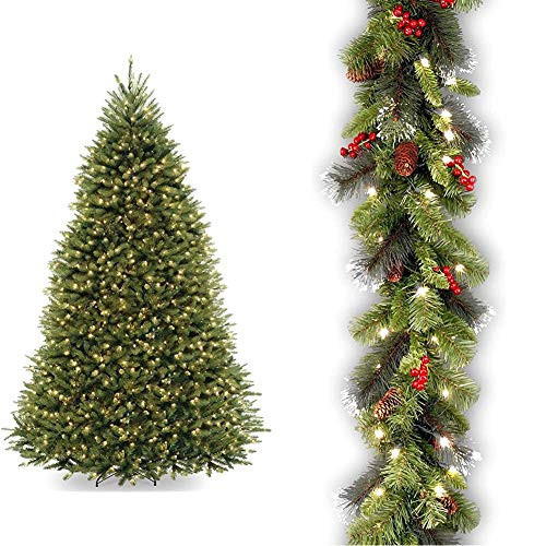 National Tree Dunhill Fir Tree with Dual Color LED Lights , 9 Feet & Tree Company Pre-lit Artificial Christmas Garland | Flocked with Mixed Decorations and Lights | Crestwood Spruce - 9 ft | Amazon (US)