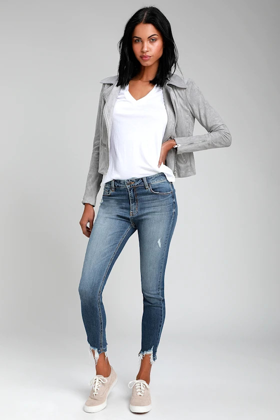 Clara Faded Blue Distressed Skinny Jeans | Lulus (US)