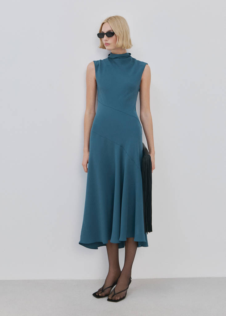 Long dress with draped neck blue - Women - 10 - MANGO | Mango (US/MX/AU)