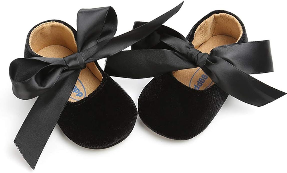 Baby Girls Mary Jane Flats Anti-Slip Rubber Sole Bow Toddler Princess Dress Shoes | Amazon (US)