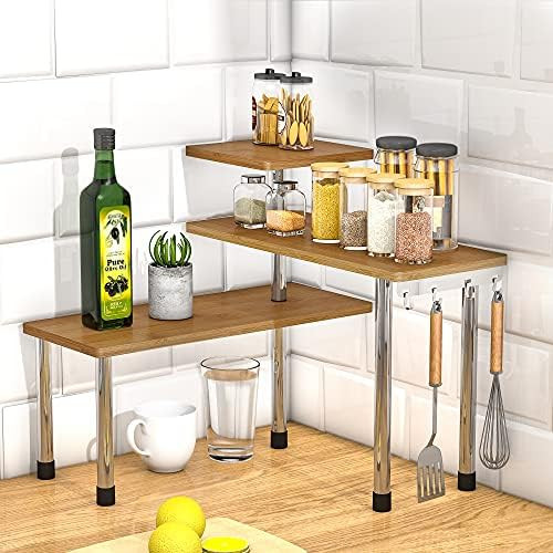 ZHWS Bamboo Countertop Organizer Corner Shelf - 3 Tier Living Room Deco Plant Stand Kitchen Spice... | Amazon (US)