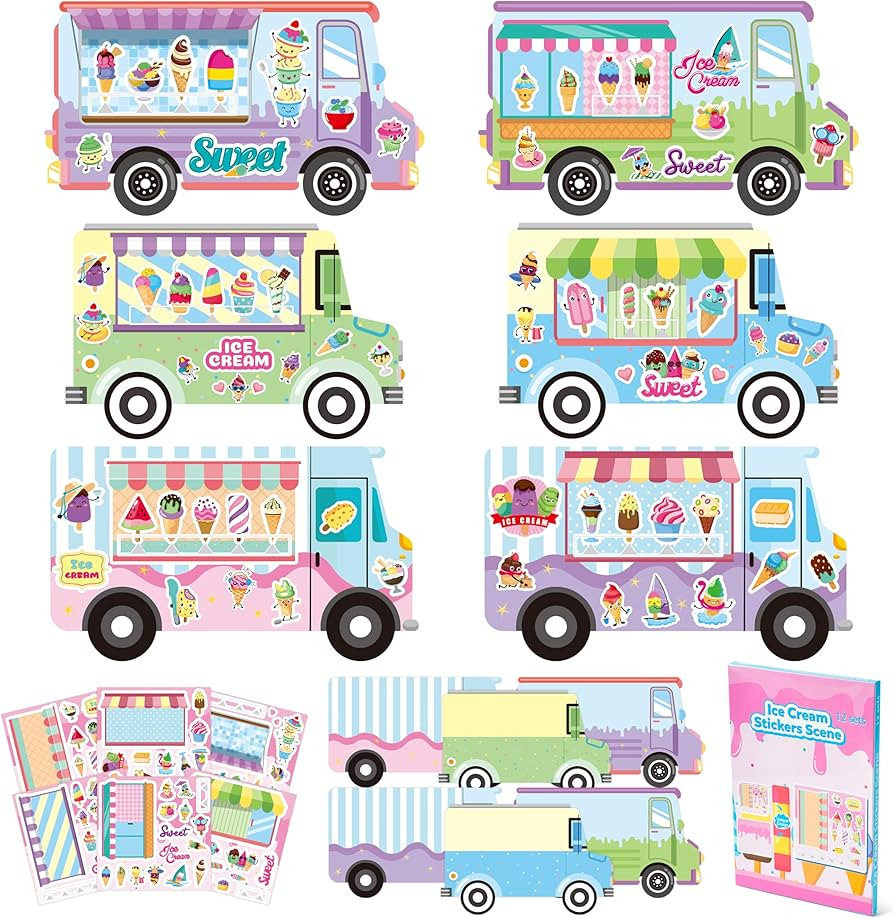 CY2SIDE Ice Cream Stickers Scene - 12set Make Your Own Ice Cream Cart Scene Sticker DIY Dessert T... | Amazon (US)
