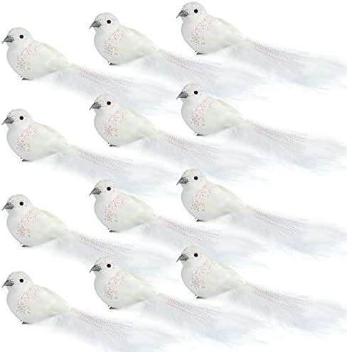 Ogrmar 12Pack Artificial Birds Ornaments Handmade Christmas Artificial Dove Birds with Sequins Clip  | Amazon (US)