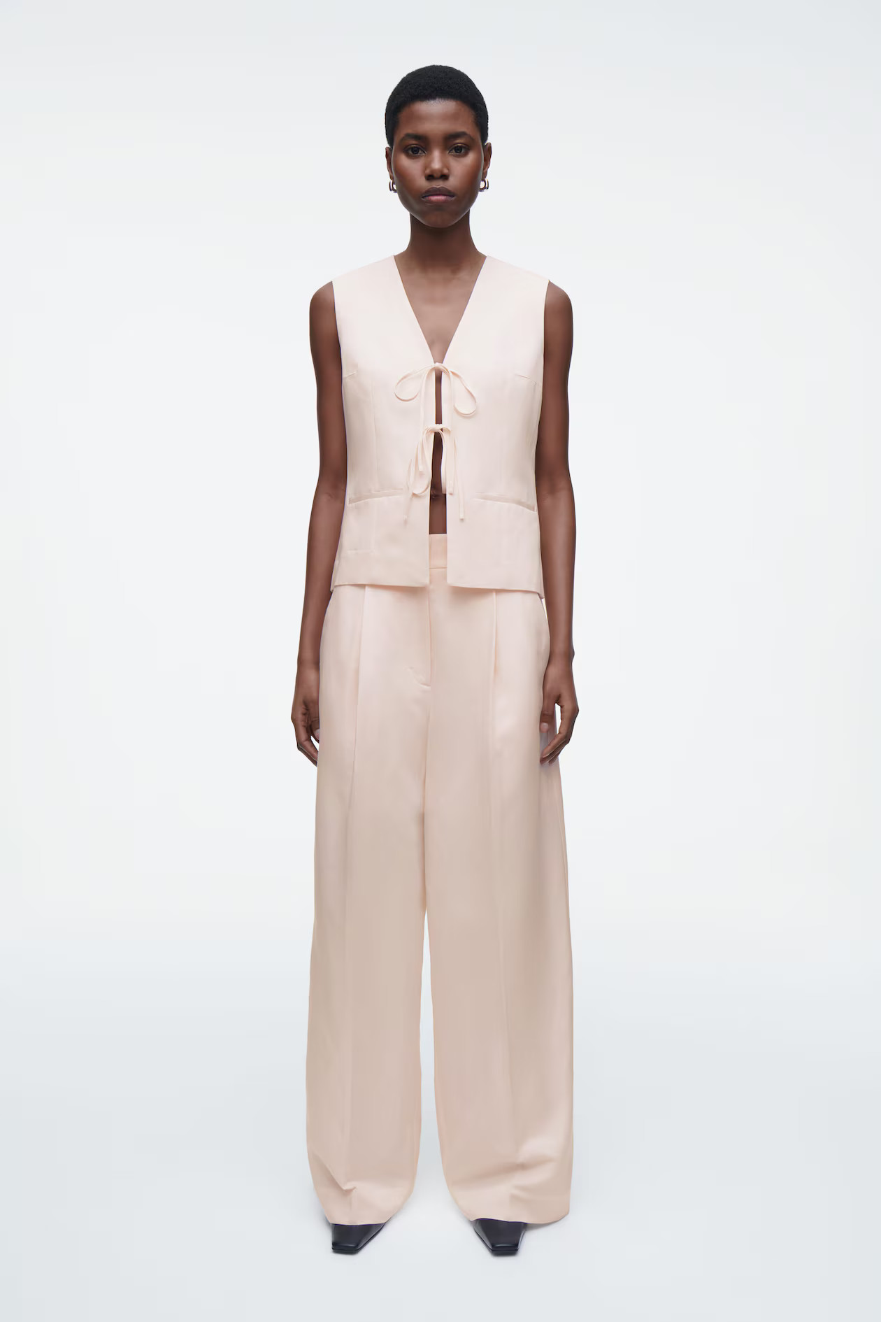 RELAXED LINEN-BLEND WIDE-LEG TROUSERS - LIGHT PINK | COS UK