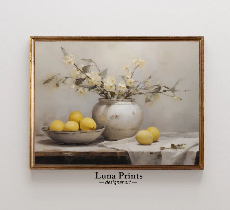 Spring Florals and Lemons Painting, PRINTABLE ART, Vintage Fruit Still Life - Etsy | Etsy (US)