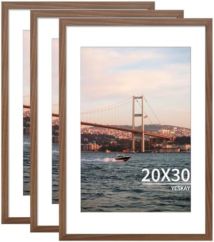 YESKAY 20x30 Picture Frame Brown Set of 3, Display Pictures 16x24 with Mat or 20 x 30 Without Mat... | Amazon (US)