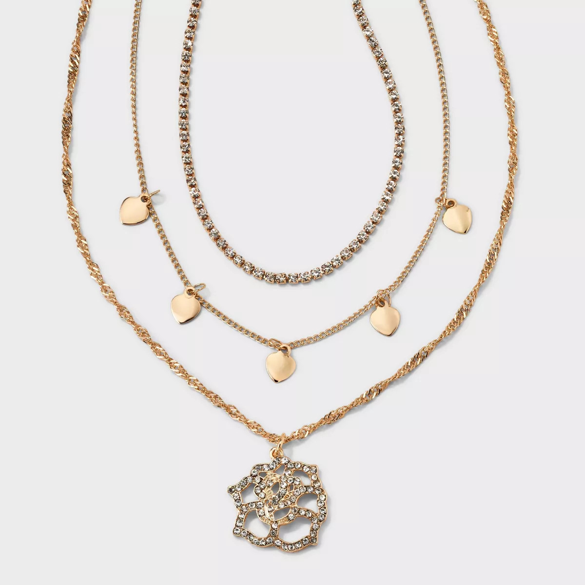 Dainty Chain Crystal and Rose Necklace Set 3pc - Wild Fable™ Gold | Target