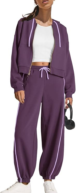 Panadila Womens Sweatsuits 2 Piece Set Zip Up Hoodie and Barrel Sweatpants Piping Sweatshirt Trac... | Amazon (US)