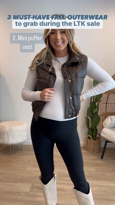 Here’s three must haves to grab during the LTK Abercrombie sale!! Everything from Abercrombie is 20% off this weekend. Here’s the details:
-Sherpa lined denim jacket runs true to size (in XS)
-Mini puffer vest in dark brown runs true to size (in XS) also comes in black, I own the black. You sold it out last year! Grab it if you love it.
-Sherpa jacket is super comfortable and perfect for Fall. Runs true to size (in XS).

Leggings are an amazon find, also linked (in XS they run tts, size up for maternity).  Boots and sneakers run tts and are linked, too.

Abercrombie
Fall fashion
Fall casual outfits
Black leggings

#LTKfindsunder100 #LTKbump #LTKSale