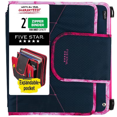 Five Star 2" Sewn Zipper Binder High Capacity Navy/Pink | Target