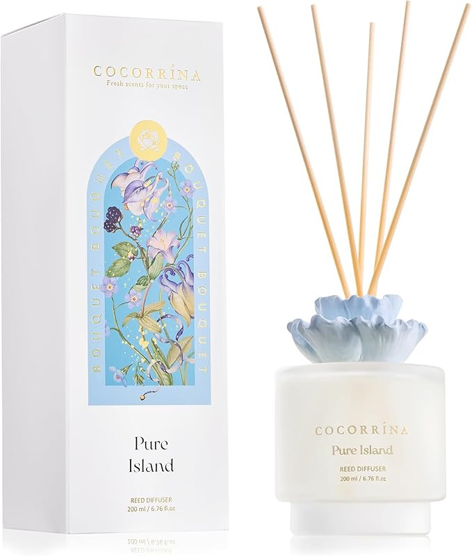 COCORRÍNA Gypsum Flower Reed Diffuser – Pure Island Scent, 6.76 oz Oil with 8 Sticks, Long-Las... | Amazon (US)
