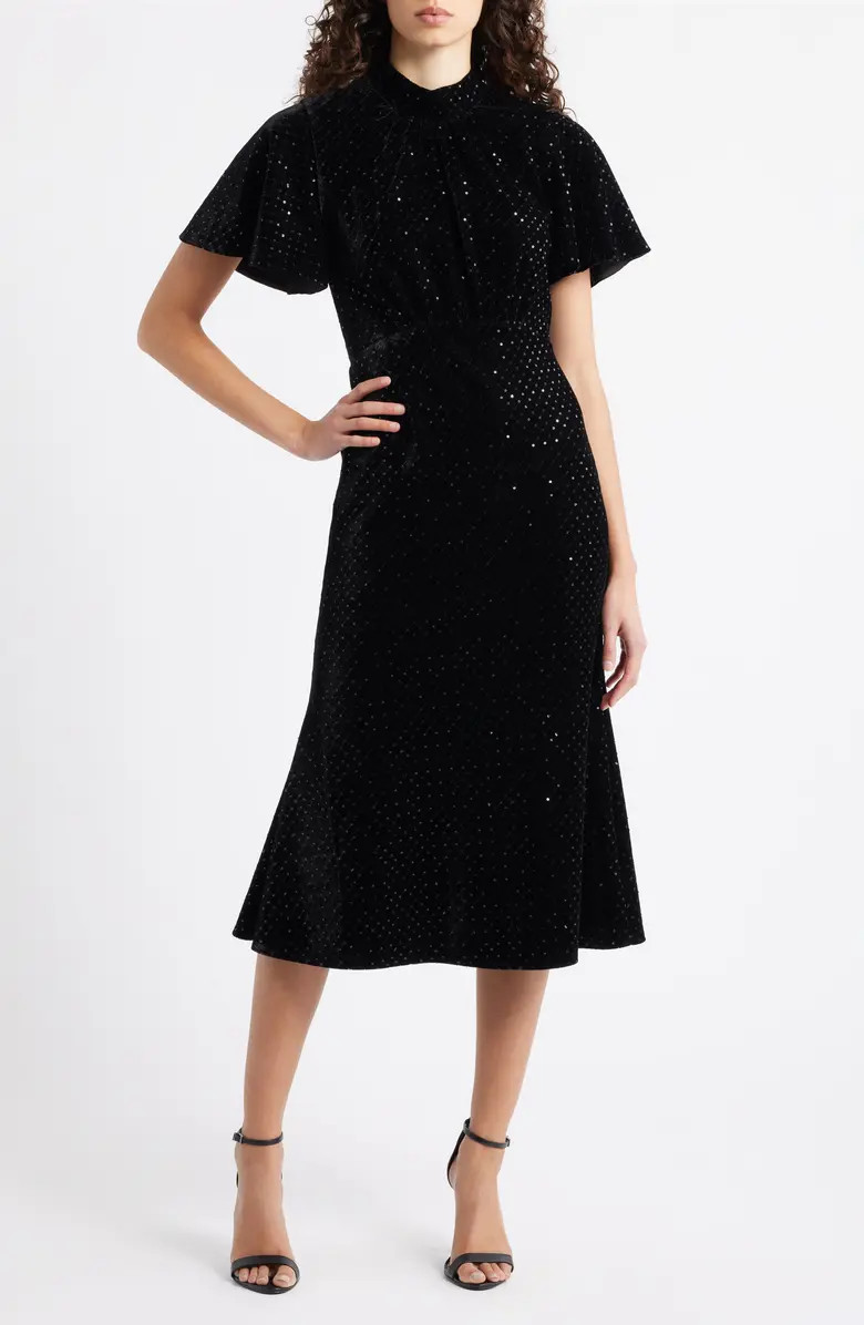 Julia Jordan Sequin Embellished Velvet Midi Dress | Nordstrom | Nordstrom